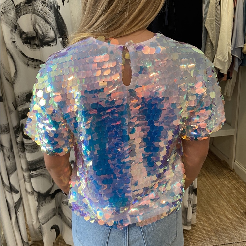 Le Superbe Mimosa Sequined T Shirt Top Shimmery Oversized Tee Size 2 - Picture 5 of 17
